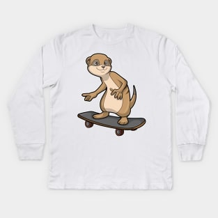 Meerkat as Skater with Skateboard Kids Long Sleeve T-Shirt